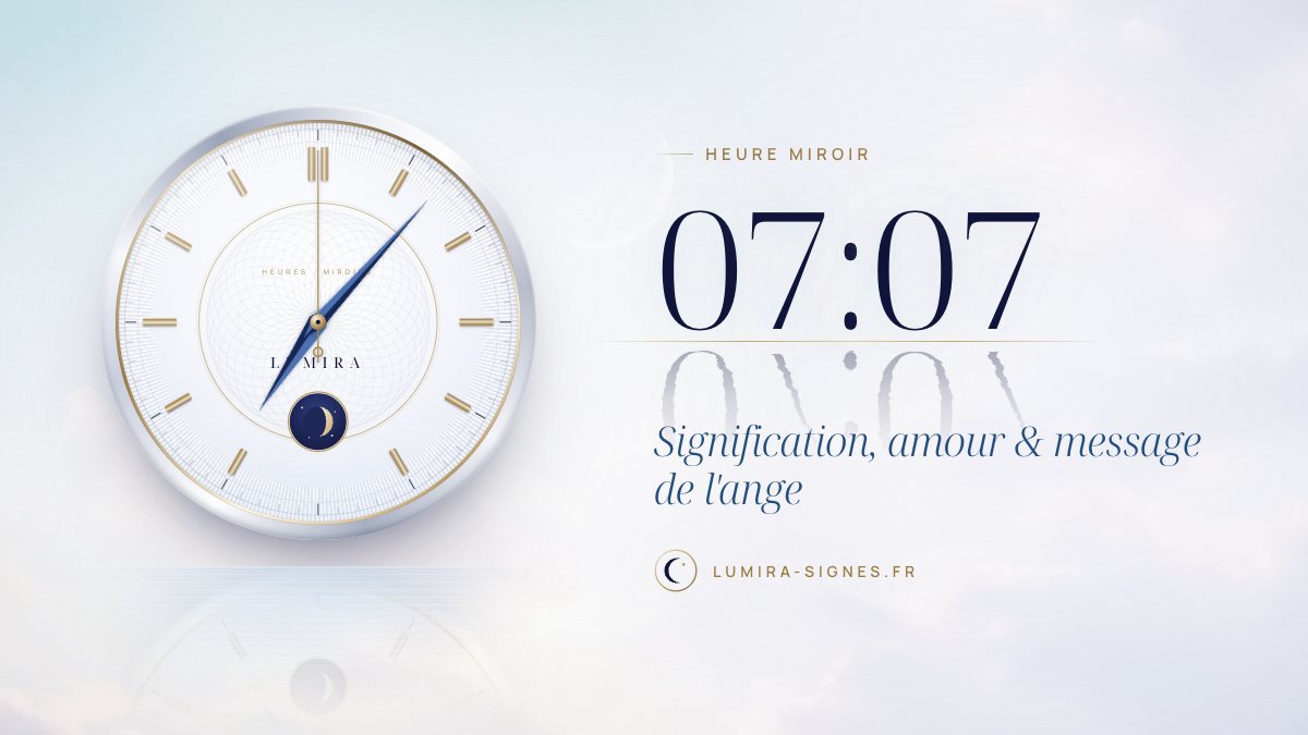 Cadran de l'heure miroir 07h07 — signification, amour et message de l'ange