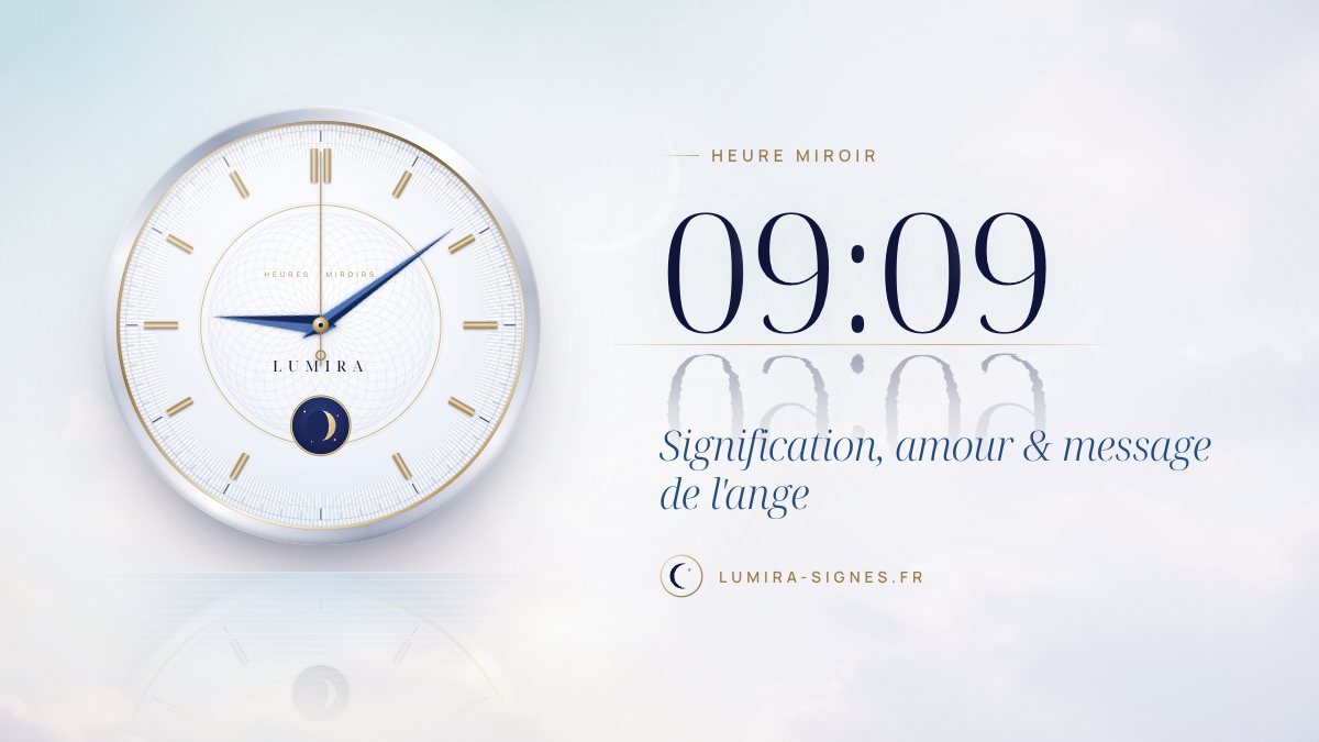 Cadran de l'heure miroir 09h09 — signification, amour et message de l'ange